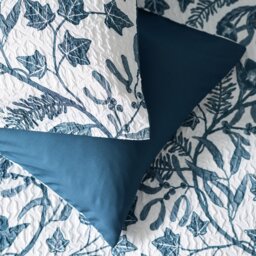 Habitat Foliage Heatset White & Blue Bedding Set- Superking - thumbnail 2