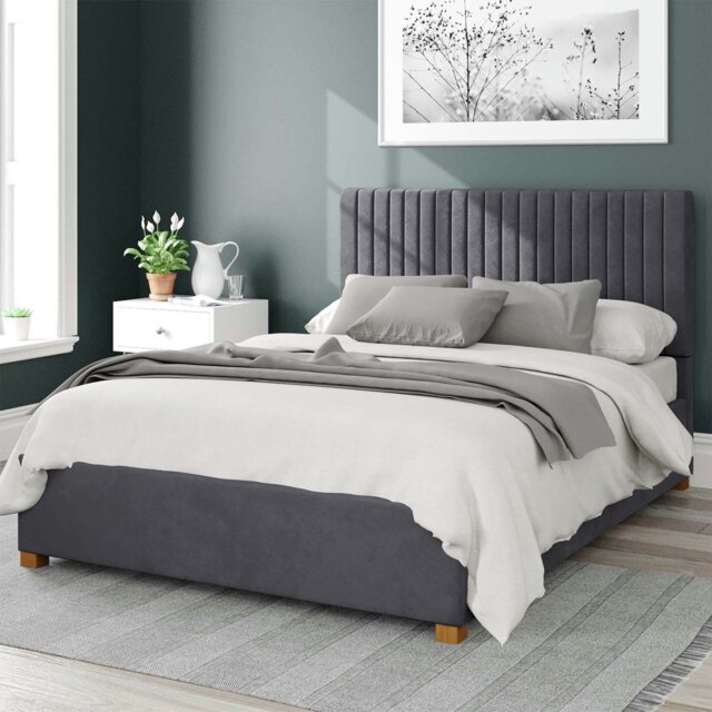 Aspire Grant Velvet Double Ottoman Bedframe - Steel - image 1