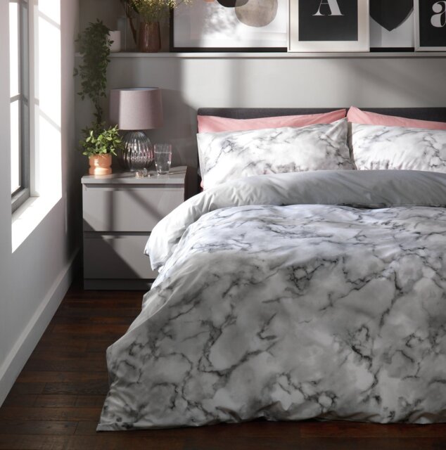 Habitat Marble White & Black Bedding Set - Single - image 1