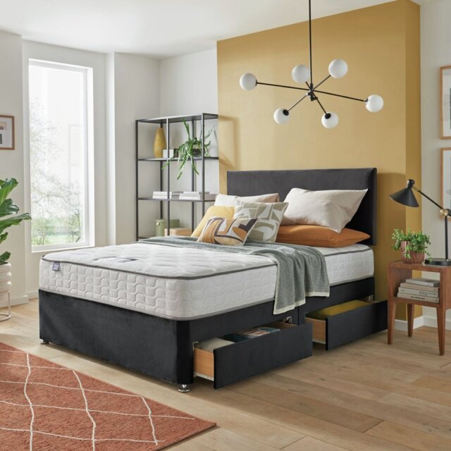 Silentnight Comfort Double Divan Bed With Mattress- Charcoal - image 1