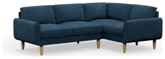 Hutch Velvet Round Arm 4 Seater Corner Sofa - Ink Blue - image 1