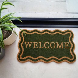 Mighty Mats Latex Olive Welcome Cut Pile Doormat - 45x75cm - thumbnail 1