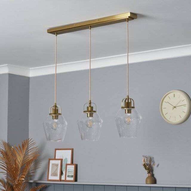 BHS Leni Bubble Glass 3 Light Pendant Bar Light - Brass - image 1