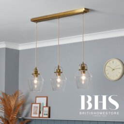 BHS Leni Bubble Glass 3 Light Pendant Bar Light - Brass - thumbnail 2
