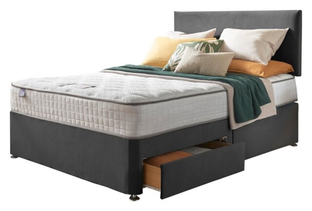 Silentnight Memory Small Double 2 Drawer Divan Bed-Charcoal - image 1
