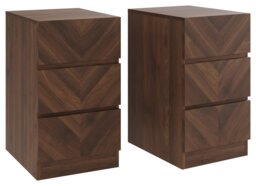 GFW Catania 3 Drawers Set of 2 Bedside Table -Walnut