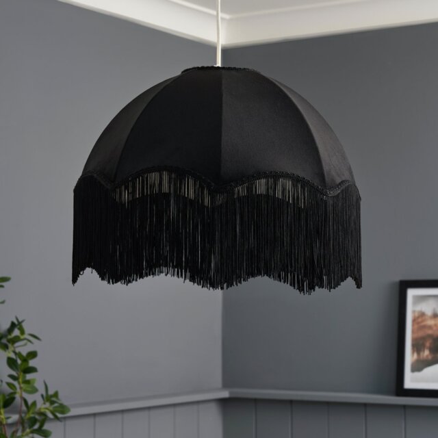 BHS Viena Velvet Fringed Lampshade - Black - image 1