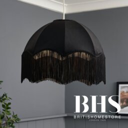 BHS Viena Velvet Fringed Lampshade - Black - thumbnail 2