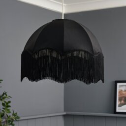 BHS Viena Velvet Fringed Lampshade - Black - thumbnail 1