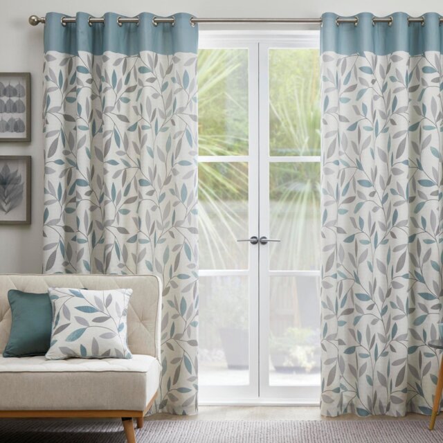 Fusion Beechwood Leaf Eyelet Curtains - Duck Egg - 117x183cm - image 1