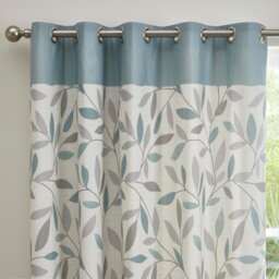 Fusion Beechwood Leaf Eyelet Curtains - Duck Egg - 117x183cm - thumbnail 2