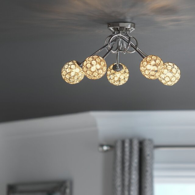 Argos Home Beaded Globes 5 Arm Ceiling Light - Chrome - image 1