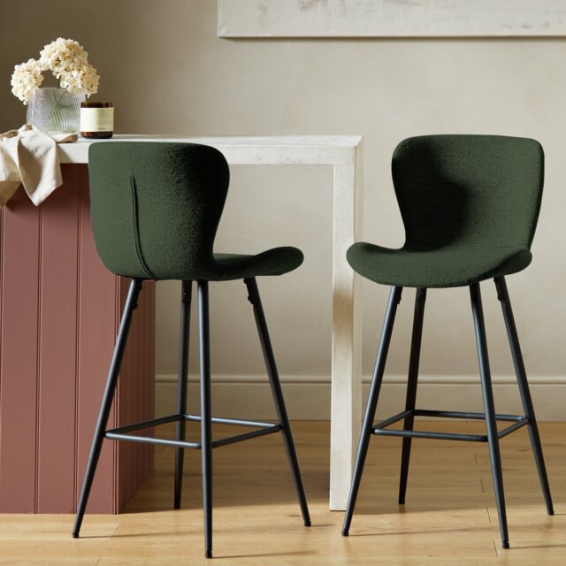 Habitat Etta Pair of Fabric Bar Stools - Green - image 1