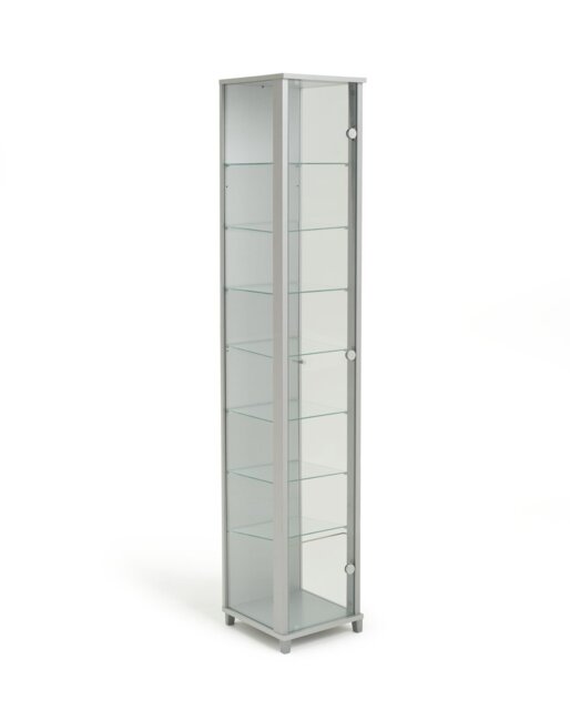 Argos Home 7 Shelf Glass Narrow Display Cabinet - Silver - image 1