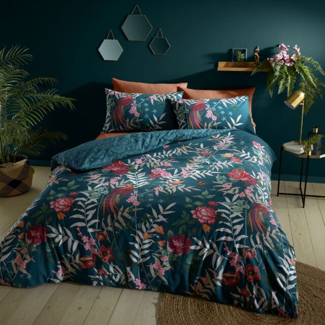 Catherine Lansfield Tropical Birds Green Bedding Set- Double - image 1