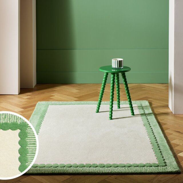 Habitat Bobbin Border Cream Wool Cut Pile Rug - 160x230cm - image 1