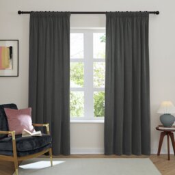 Furn Soft Chenille Blackout Pencil Pleat Curtains - Charcoal - 168x183cm - thumbnail 2