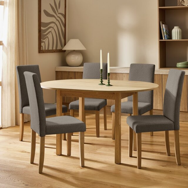 Argos Home Sendi Extending Oval Dining Table & 4 Brown Chairs - image 1