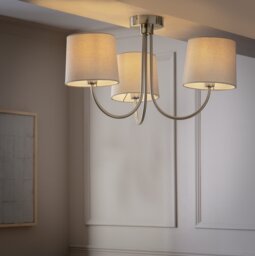 Argos Home 3 Light Flush Ceiling Light - Natural & Chrome - thumbnail 2
