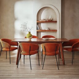 Habitat Callan Extending Walnut Dining Table&6 Orange Chairs