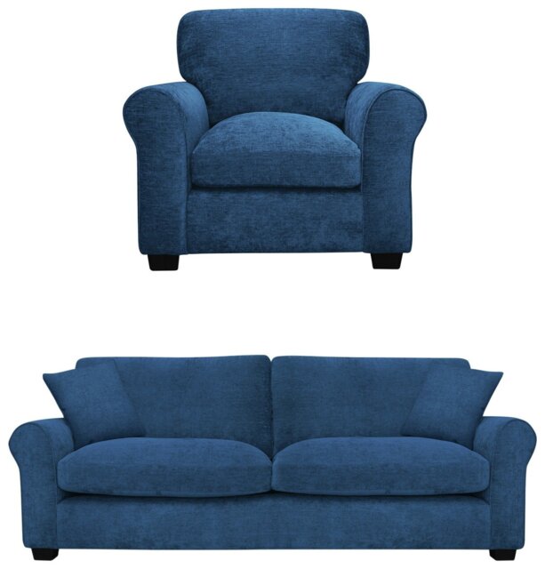 Argos Home Taylor Fabric Chair & 4 Seater Sofa - Blue - image 1