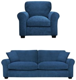 Argos Home Taylor Fabric Chair & 4 Seater Sofa - Blue - thumbnail 1
