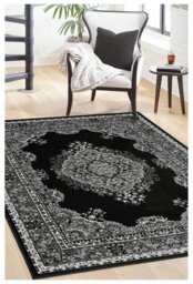 Homemaker Bukhura Traditional Black Cut Pile Rug - 200x290cm - thumbnail 2