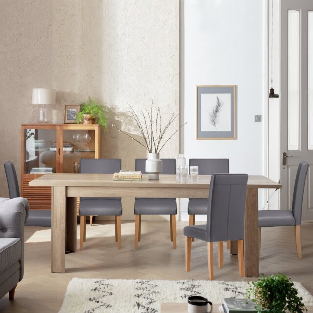 Argos Home Preston Oak Dining Table & 6 Charcoal Chairs - image 1