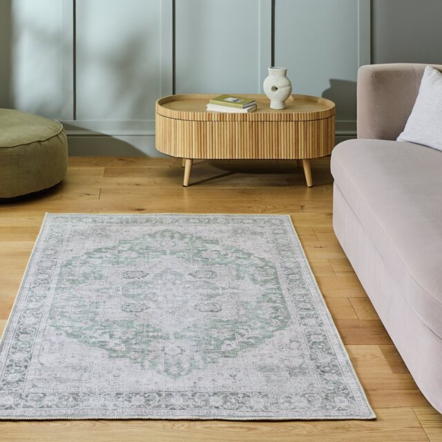 Habitat Vintage Effect Green Flatweave Rug - 160x230cm - image 1