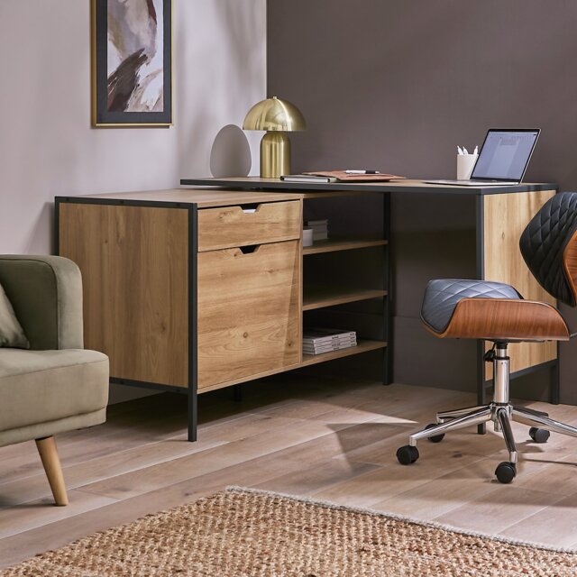 Argos Home Loft Living 2 Drawer Swivel Office Desk - Oak - image 1