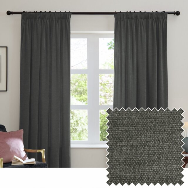 Furn Soft Chenille Blackout Pencil Pleat Curtains - Charcoal - 168x137cm - image 1