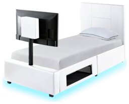XR Living Ava Single Faux Leather TV LED Bed Frame - White