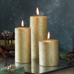 Argos Home Large Pillar Candle Set - Gold - Pack of 3 - thumbnail 2