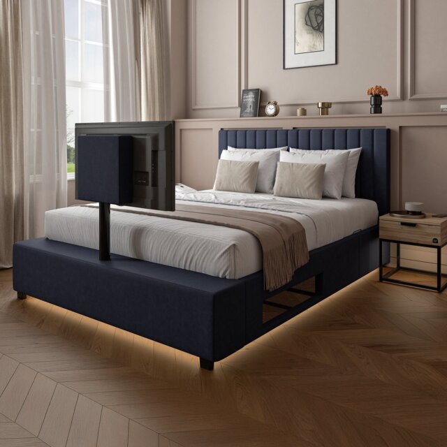 XR Living Maisie Double TV LED Bed Frame - Navy - image 1