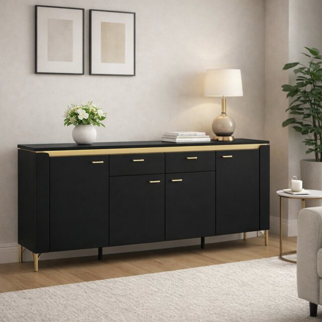 Furniture To Go Genoa 4 Door 2 Drawer Sideboard - Black - image 1