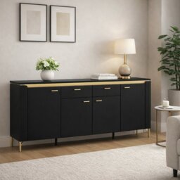 Furniture To Go Genoa 4 Door 2 Drawer Sideboard - Black - thumbnail 1