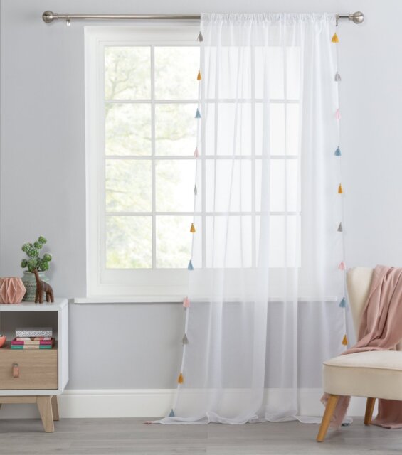 Argos Home Brights Tassel Voile Curtain - White -145x229cm - image 1