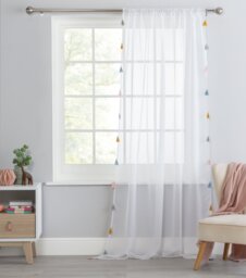 Argos Home Brights Tassel  Voile Curtain - White -145x229cm - thumbnail 1