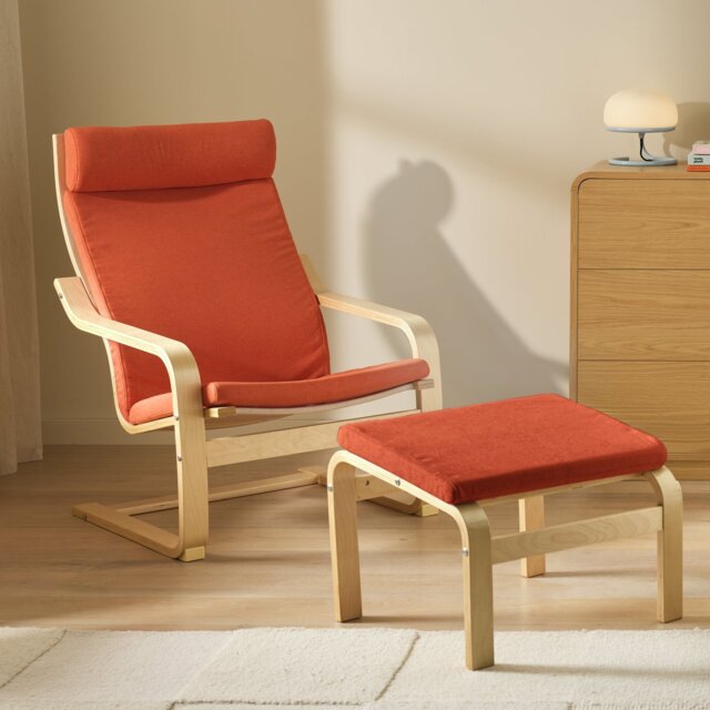 Argos Home Bentwood Fabric Armchair & Footstool - Rust - image 1