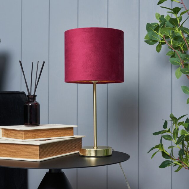 BHS Vera Velvet Steel Table Lamp - Red & Brass - image 1