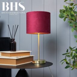 BHS Vera Velvet Steel Table Lamp - Red & Brass - thumbnail 2