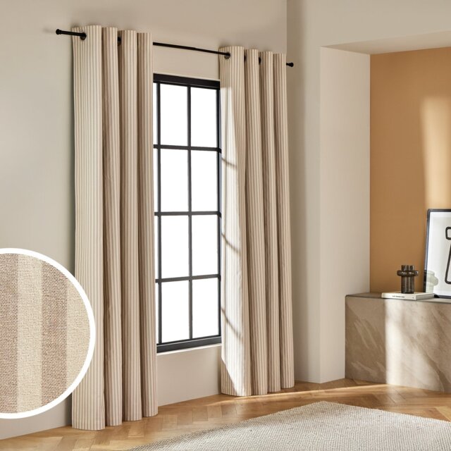 Habitat Yarn Dye Stripe Blackout Eyelet Curtains - Latte - 168x183cm - image 1