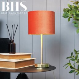BHS Vera Velvet Steel Table Lamp - Orange & Brass - thumbnail 2