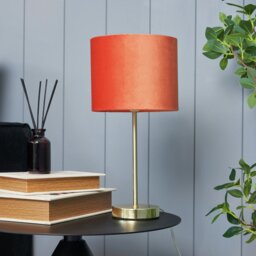 BHS Vera Velvet Steel Table Lamp - Orange & Brass - thumbnail 1
