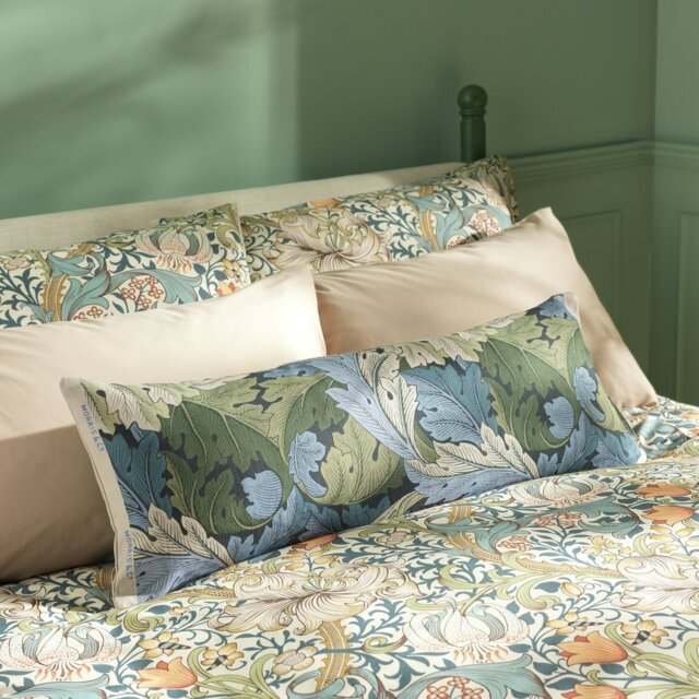 Habitat x Morris & Co. Acanthus Bolster Cushion-Blue-30x80cm - image 1