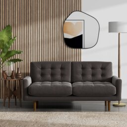 Habitat Fenner Velvet 2 Seater Sofa - Grey - Dark Leg - thumbnail 2