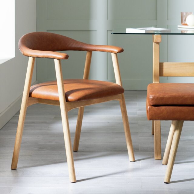 Habitat Lex Pair of Faux Leather Dining Chair - Tan - image 1