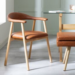 Habitat Lex Pair of Faux Leather Dining Chair - Tan - thumbnail 1