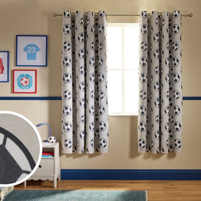 Argos Home Kids Football Print Blackout Eyelet Curtains - Grey - 168x183cm - image 1
