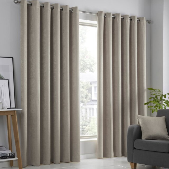 Fusion Strata Dim-out Eyelet Curtains - Natural - 229x183cm - image 1
